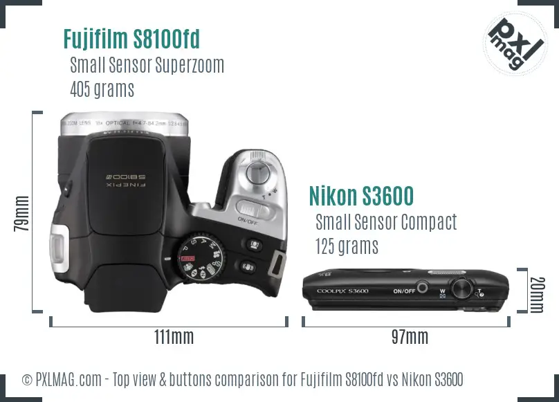 Fujifilm S8100fd vs Nikon S3600 top view buttons comparison