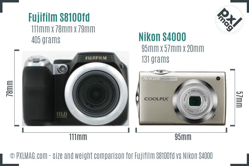 Fujifilm S8100fd vs Nikon S4000 size comparison