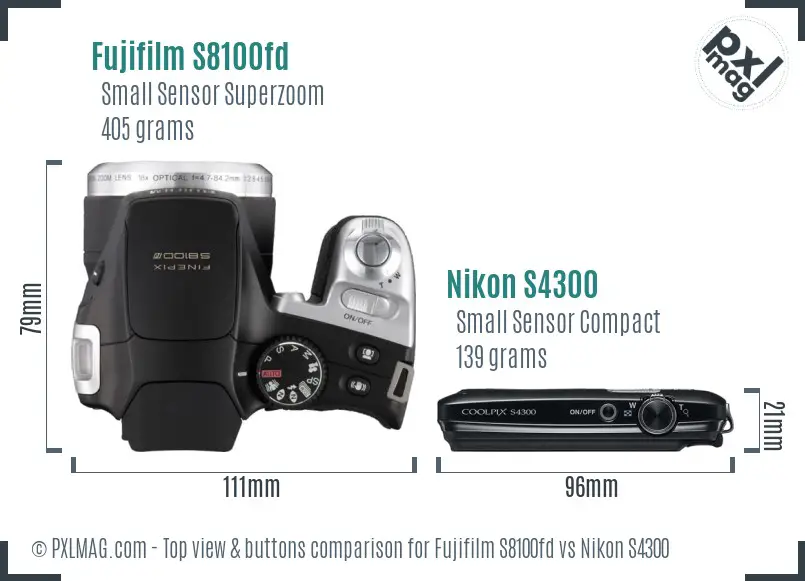 Fujifilm S8100fd vs Nikon S4300 top view buttons comparison