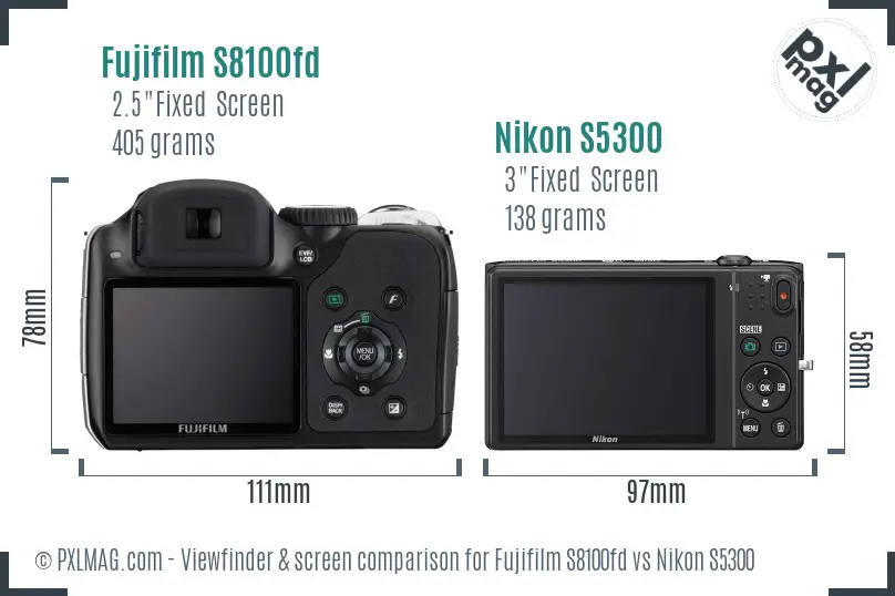 Fujifilm S8100fd vs Nikon S5300 Screen and Viewfinder comparison Fujifilm S8100fd vs Nikon S5300 Screen and Viewfinder comparison
