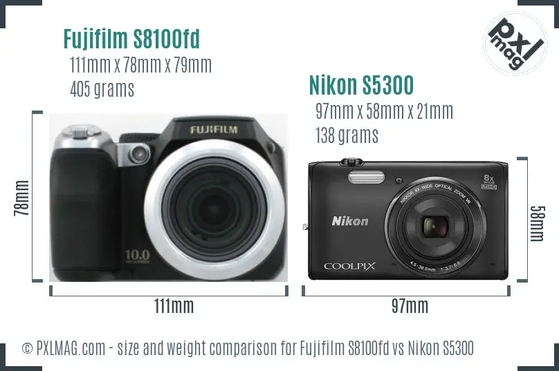 Fujifilm S8100fd vs Nikon S5300 size comparison Fujifilm S8100fd vs Nikon S5300 size comparison