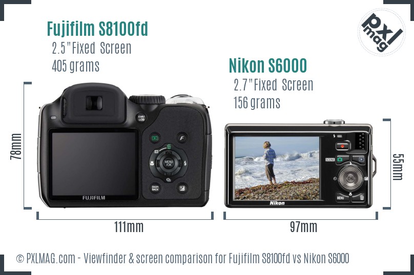 Fujifilm S8100fd vs Nikon S6000 Screen and Viewfinder comparison