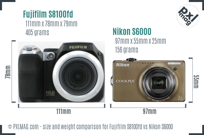 Fujifilm S8100fd vs Nikon S6000 size comparison