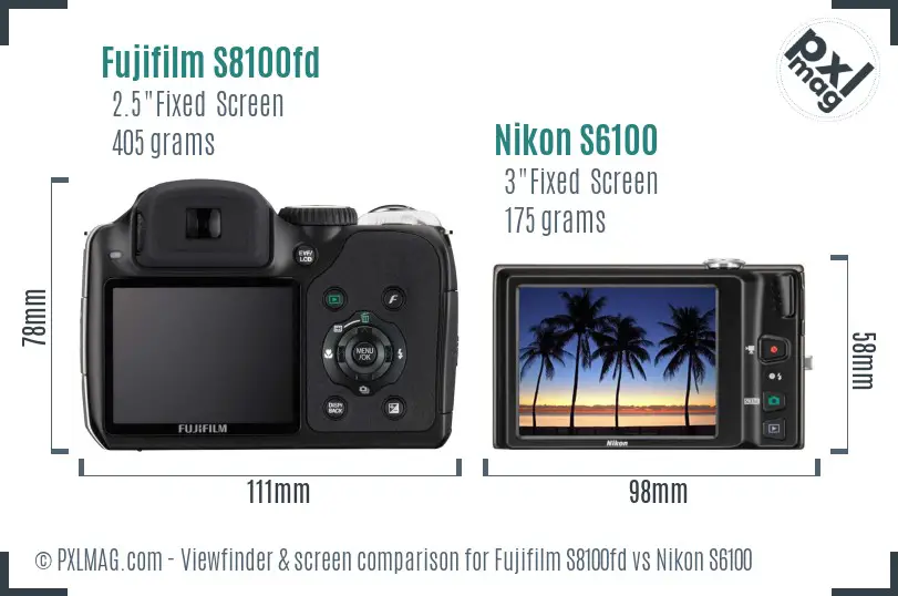 Fujifilm S8100fd vs Nikon S6100 Screen and Viewfinder comparison