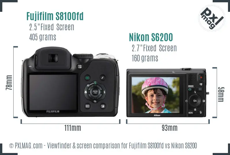 Fujifilm S8100fd vs Nikon S6200 Screen and Viewfinder comparison Fujifilm S8100fd vs Nikon S6200 Screen and Viewfinder comparison