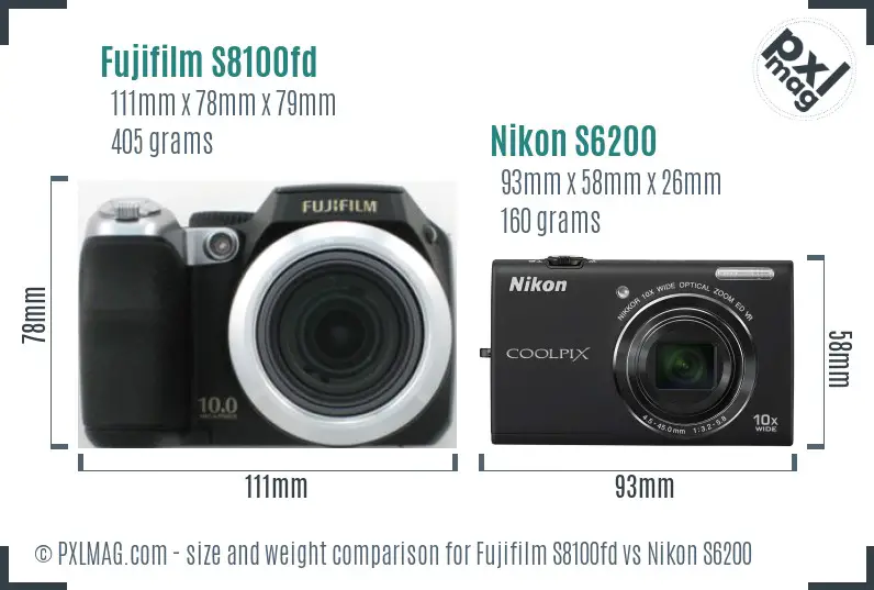 Fujifilm S8100fd vs Nikon S6200 size comparison Fujifilm S8100fd vs Nikon S6200 size comparison