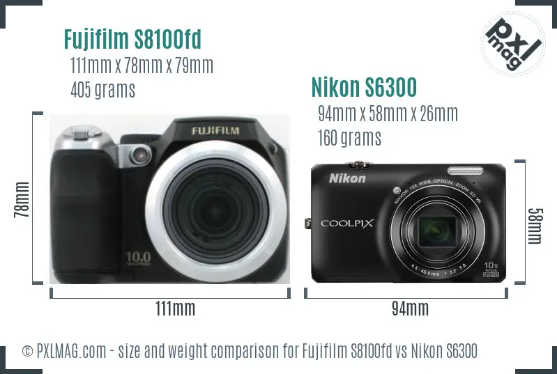 Fujifilm S8100fd vs Nikon S6300 size comparison Fujifilm S8100fd vs Nikon S6300 size comparison