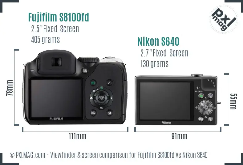 Fujifilm S8100fd vs Nikon S640 Screen and Viewfinder comparison