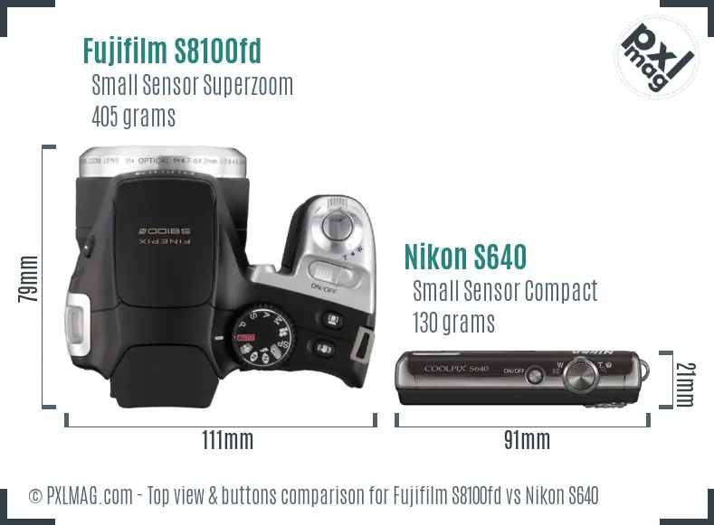 Fujifilm S8100fd vs Nikon S640 top view buttons comparison