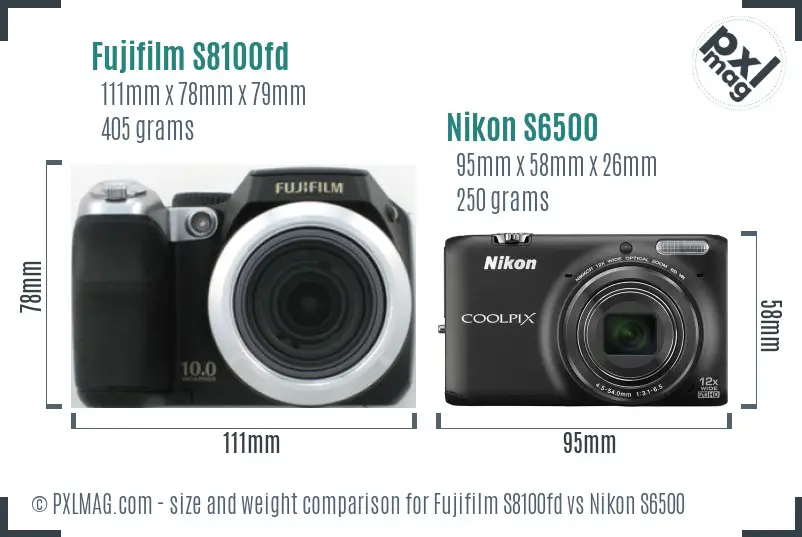 Fujifilm S8100fd vs Nikon S6500 size comparison