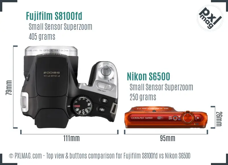 Fujifilm S8100fd vs Nikon S6500 top view buttons comparison