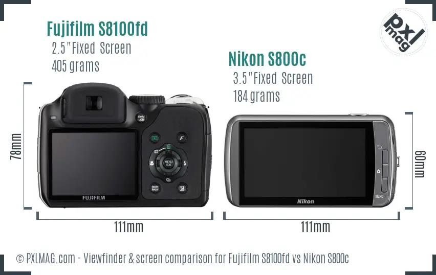 Fujifilm S8100fd vs Nikon S800c Screen and Viewfinder comparison