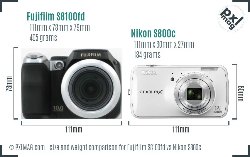 Fujifilm S8100fd vs Nikon S800c size comparison