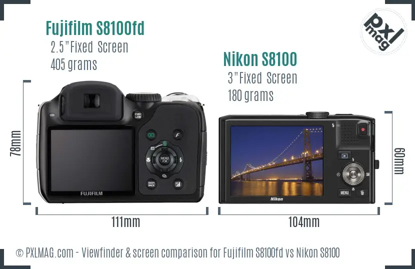 Fujifilm S8100fd vs Nikon S8100 Screen and Viewfinder comparison