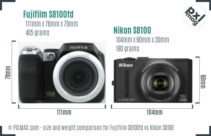 Fujifilm S8100fd vs Nikon S8100 size comparison