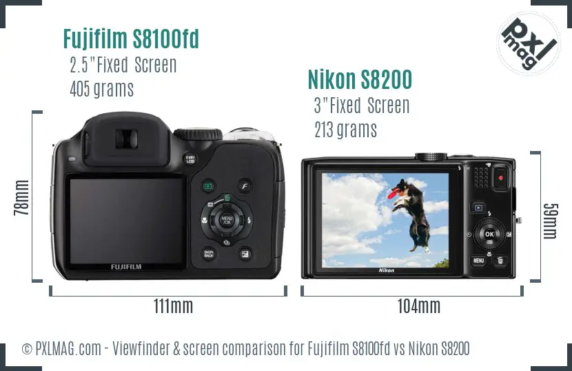Fujifilm S8100fd vs Nikon S8200 Screen and Viewfinder comparison