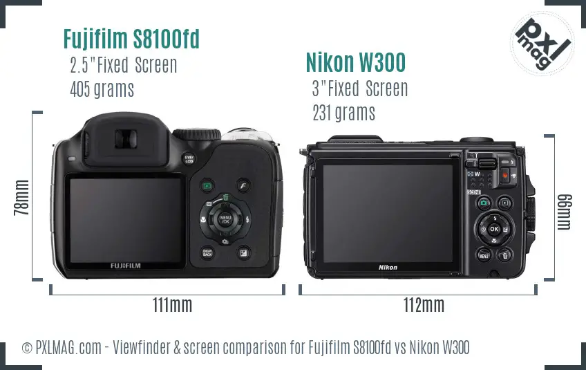 Fujifilm S8100fd vs Nikon W300 Screen and Viewfinder comparison
