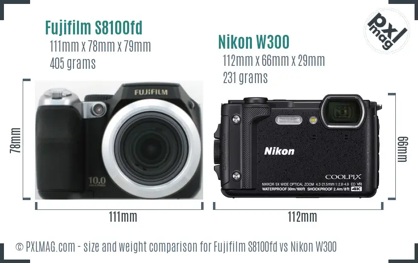 Fujifilm S8100fd vs Nikon W300 size comparison