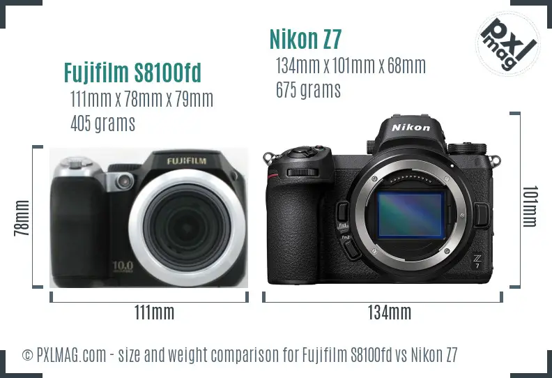 Fujifilm S8100fd vs Nikon Z7 size comparison Fujifilm S8100fd vs Nikon Z7 size comparison