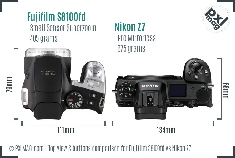 Fujifilm S8100fd vs Nikon Z7 top view buttons comparison