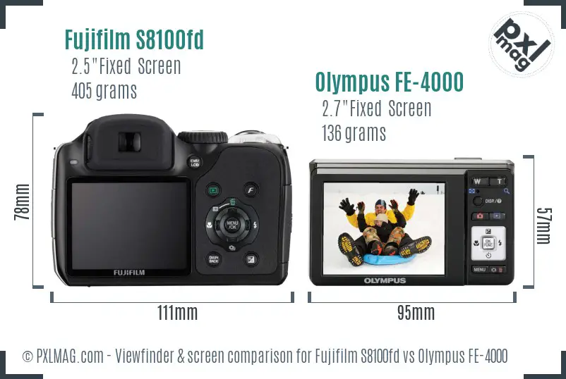 Fujifilm S8100fd vs Olympus FE-4000 Screen and Viewfinder comparison