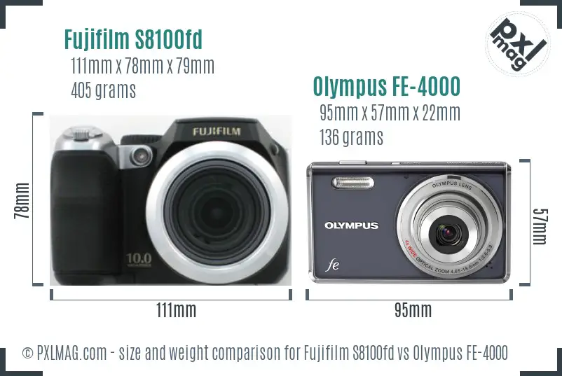 Fujifilm S8100fd vs Olympus FE-4000 size comparison