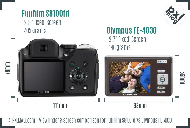 Fujifilm S8100fd vs Olympus FE-4030 Screen and Viewfinder comparison Fujifilm S8100fd vs Olympus FE-4030 Screen and Viewfinder comparison