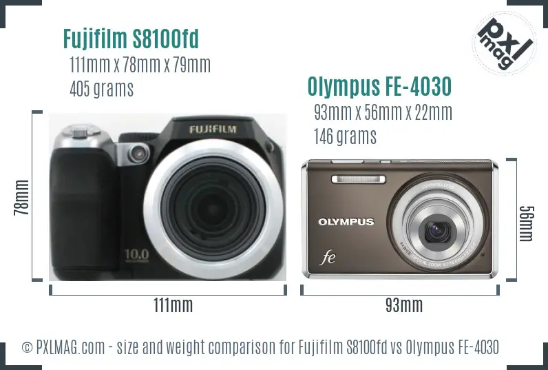 Fujifilm S8100fd vs Olympus FE-4030 size comparison Fujifilm S8100fd vs Olympus FE-4030 size comparison