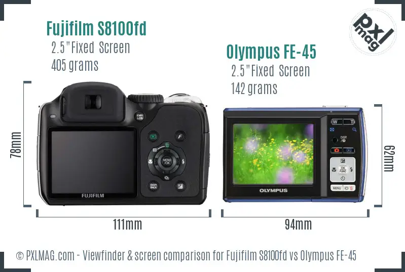 Fujifilm S8100fd vs Olympus FE-45 Screen and Viewfinder comparison Fujifilm S8100fd vs Olympus FE-45 Screen and Viewfinder comparison