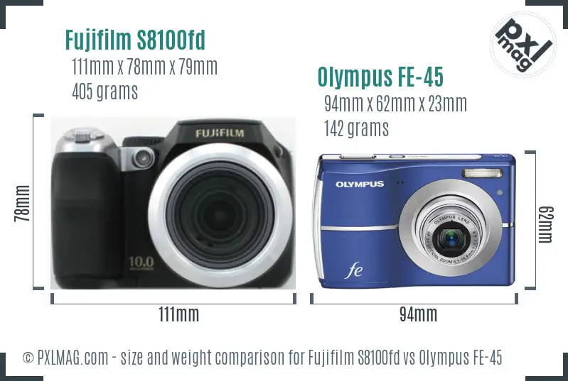 Fujifilm S8100fd vs Olympus FE-45 size comparison Fujifilm S8100fd vs Olympus FE-45 size comparison