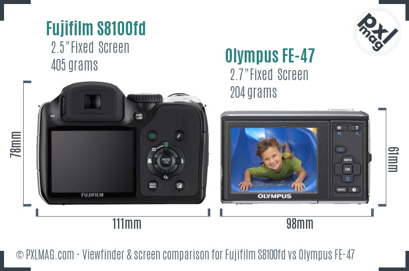Fujifilm S8100fd vs Olympus FE-47 Screen and Viewfinder comparison