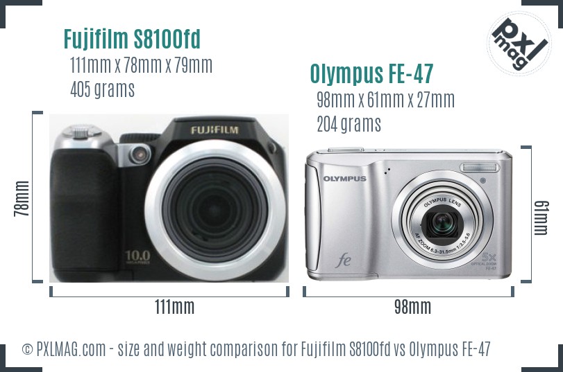 Fujifilm S8100fd vs Olympus FE-47 size comparison