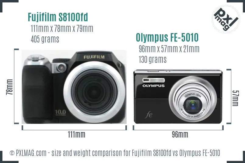 Fujifilm S8100fd vs Olympus FE-5010 size comparison Fujifilm S8100fd vs Olympus FE-5010 size comparison