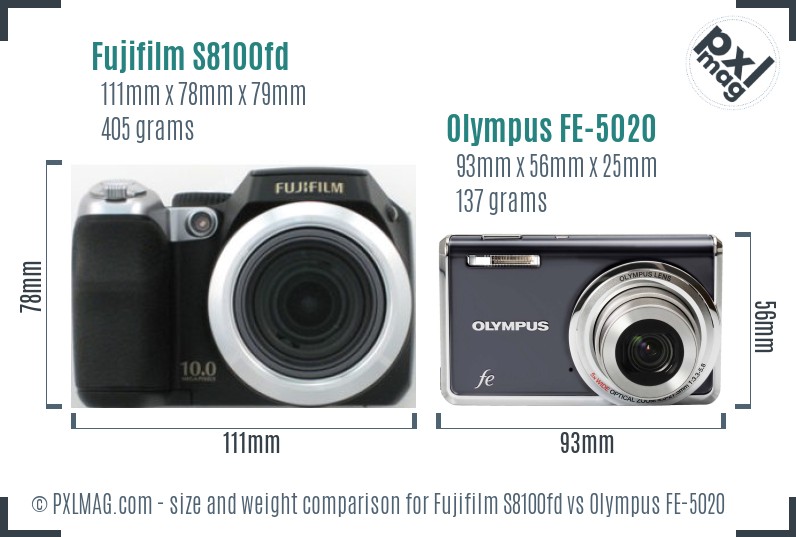 Fujifilm S8100fd vs Olympus FE-5020 size comparison Fujifilm S8100fd vs Olympus FE-5020 size comparison