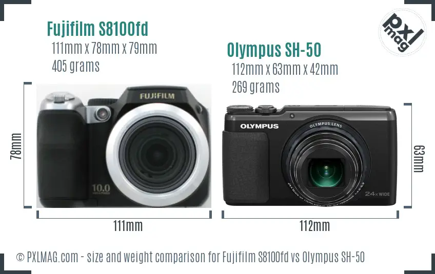 Fujifilm S8100fd vs Olympus SH-50 size comparison Fujifilm S8100fd vs Olympus SH-50 size comparison