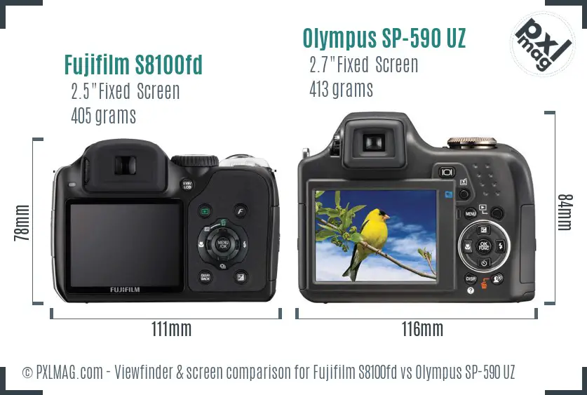 Fujifilm S8100fd vs Olympus SP-590 UZ Screen and Viewfinder comparison