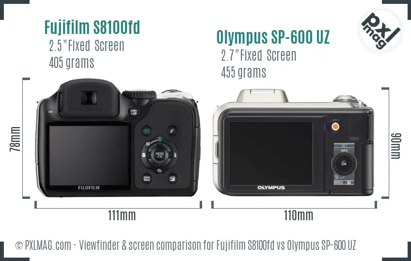 Fujifilm S8100fd vs Olympus SP-600 UZ Screen and Viewfinder comparison