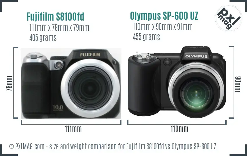 Fujifilm S8100fd vs Olympus SP-600 UZ size comparison Fujifilm S8100fd vs Olympus SP-600 UZ size comparison