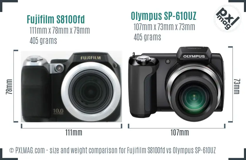 Fujifilm S8100fd vs Olympus SP-610UZ size comparison