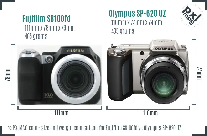 Fujifilm S8100fd vs Olympus SP-620 UZ size comparison