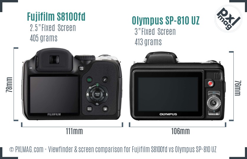 Fujifilm S8100fd vs Olympus SP-810 UZ Screen and Viewfinder comparison
