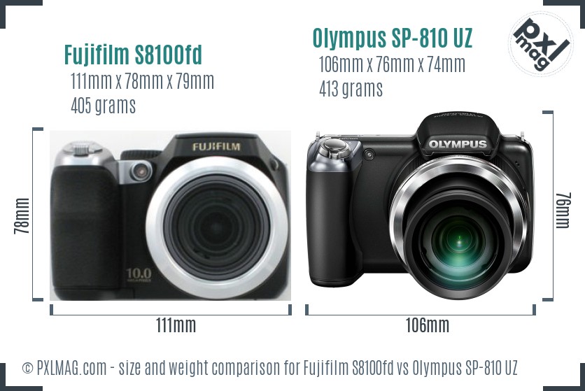 Fujifilm S8100fd vs Olympus SP-810 UZ size comparison Fujifilm S8100fd vs Olympus SP-810 UZ size comparison