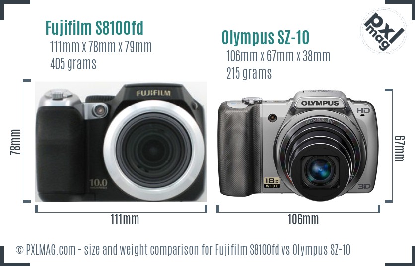 Fujifilm S8100fd vs Olympus SZ-10 size comparison Fujifilm S8100fd vs Olympus SZ-10 size comparison