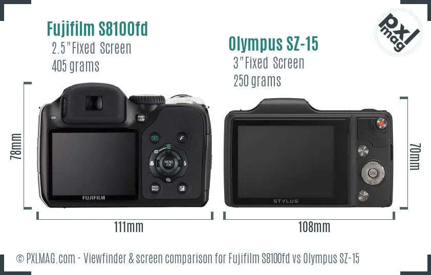 Fujifilm S8100fd vs Olympus SZ-15 Screen and Viewfinder comparison