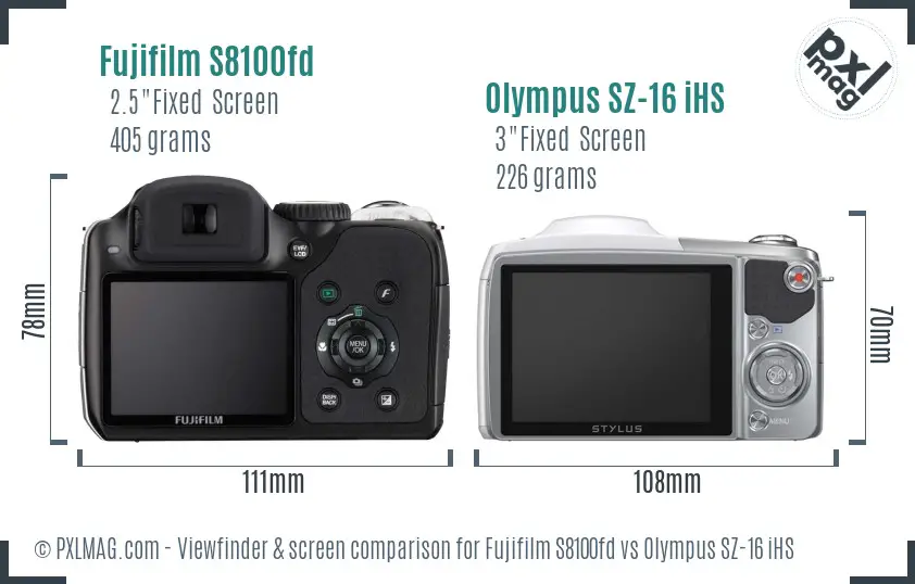 Fujifilm S8100fd vs Olympus SZ-16 iHS Screen and Viewfinder comparison Fujifilm S8100fd vs Olympus SZ-16 iHS Screen and Viewfinder comparison