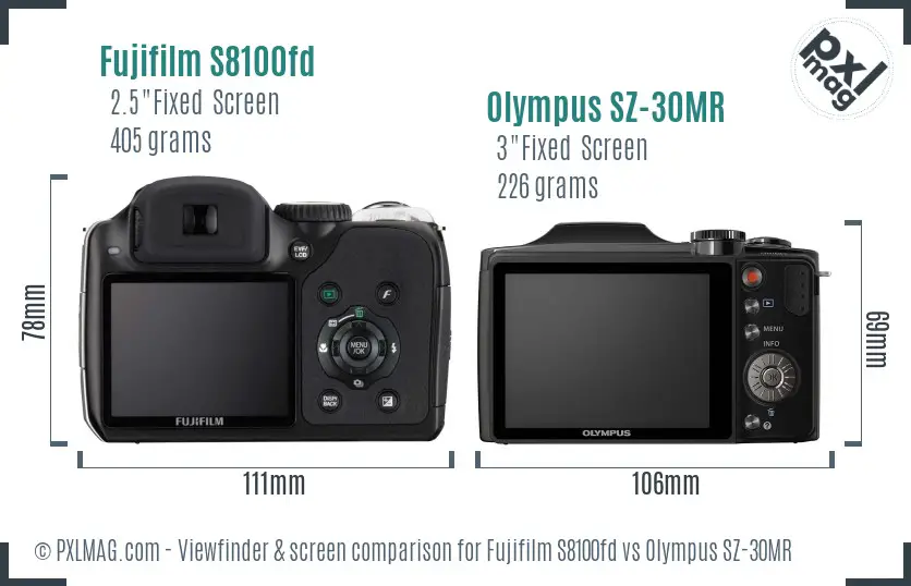 Fujifilm S8100fd vs Olympus SZ-30MR Screen and Viewfinder comparison