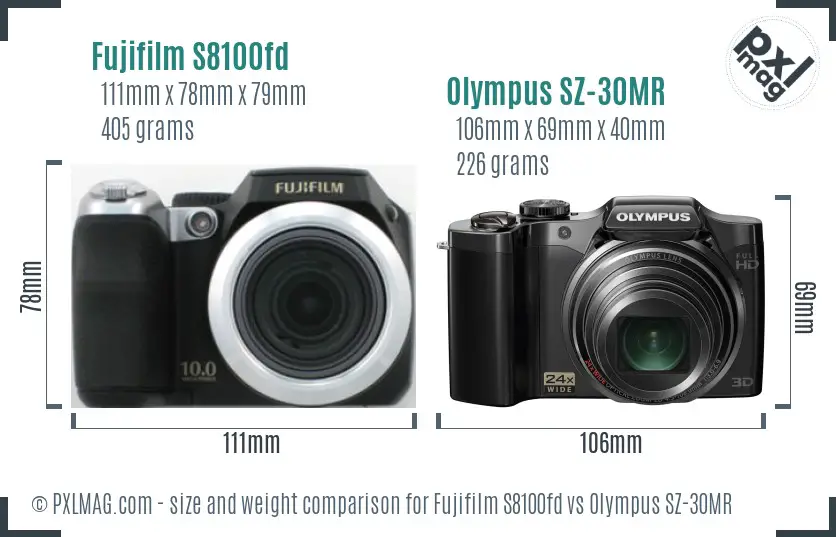 Fujifilm S8100fd vs Olympus SZ-30MR size comparison