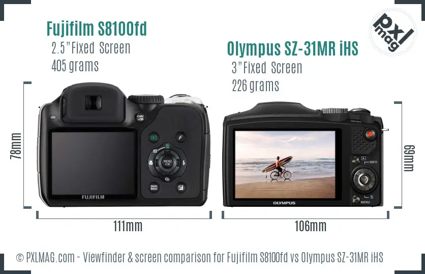 Fujifilm S8100fd vs Olympus SZ-31MR iHS Screen and Viewfinder comparison Fujifilm S8100fd vs Olympus SZ-31MR iHS Screen and Viewfinder comparison