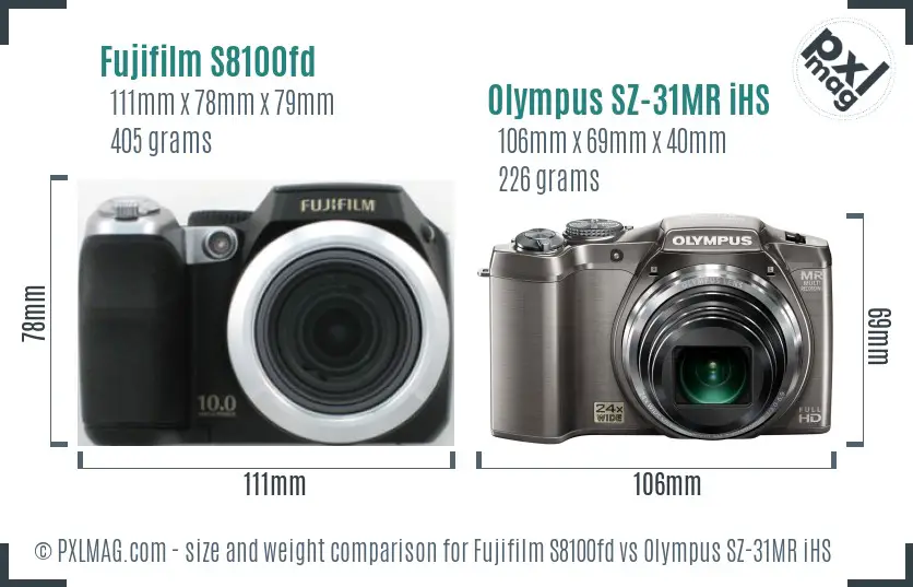 Fujifilm S8100fd vs Olympus SZ-31MR iHS size comparison Fujifilm S8100fd vs Olympus SZ-31MR iHS size comparison