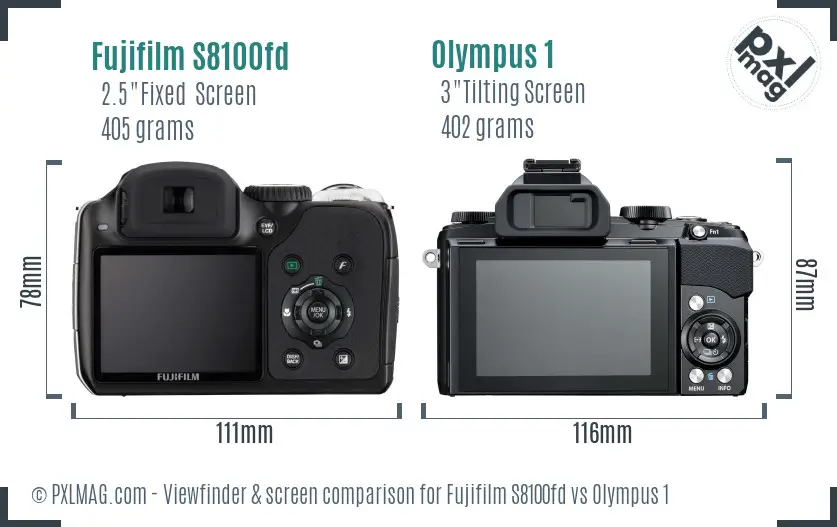 Fujifilm S8100fd vs Olympus 1 Screen and Viewfinder comparison
